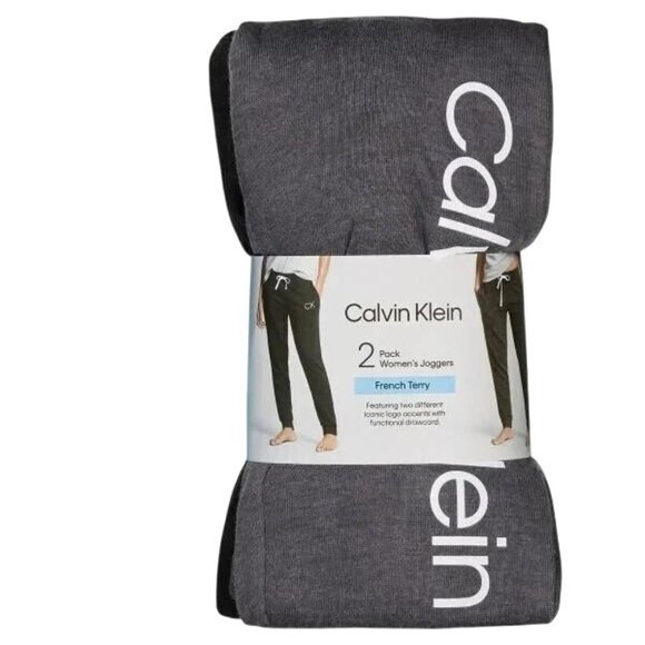 Calvin Klein Sm Women 2 Pack Pants French Terry Iconic CK Logo Jogger Sweatpants - Picture 2 of 7